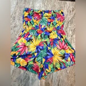 Granada Plus Size Tropical Floral Romper Short Sleeve Bright Print Summer 1X
